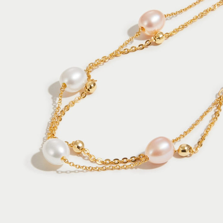 Pulseira em Camadas com Pérolas de Água Doce