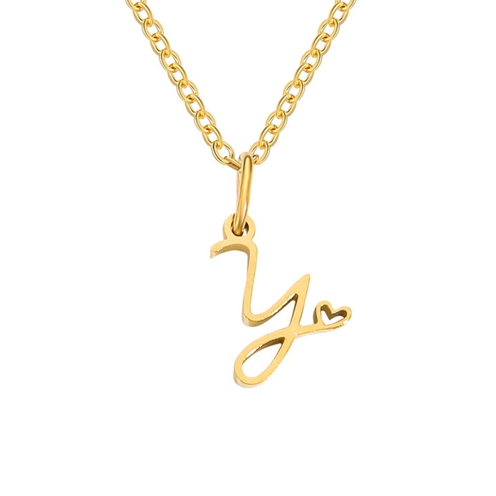 Heart Necklace with Gold Letter Charm