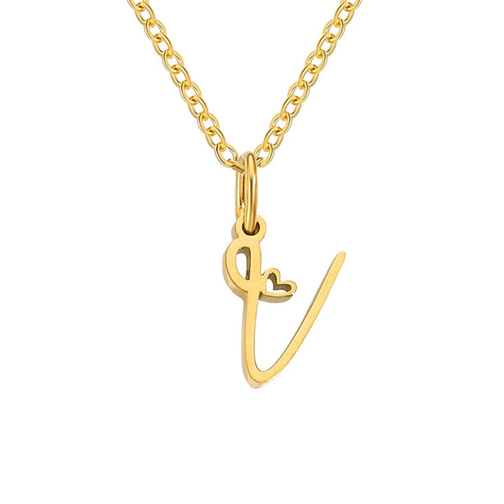 Heart Necklace with Gold Letter Charm