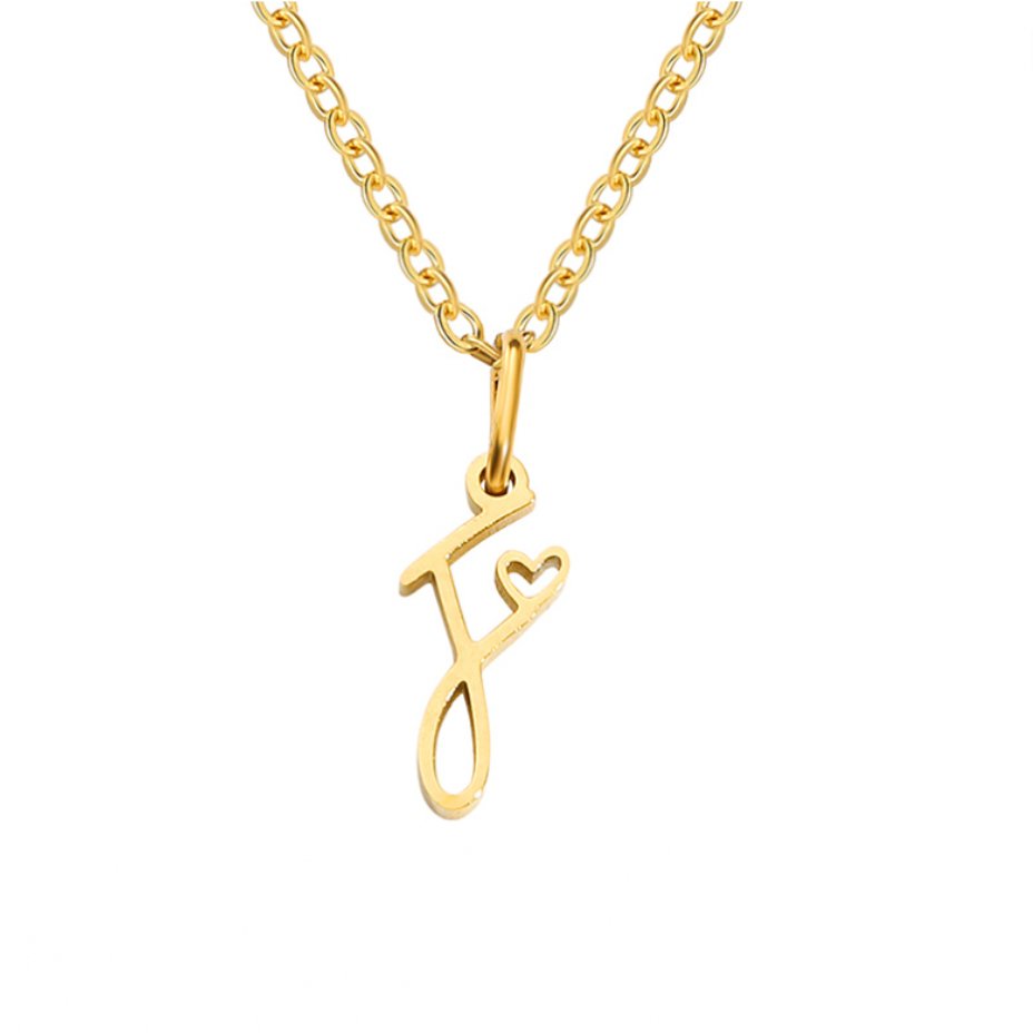 Heart Necklace with Gold Letter Charm
