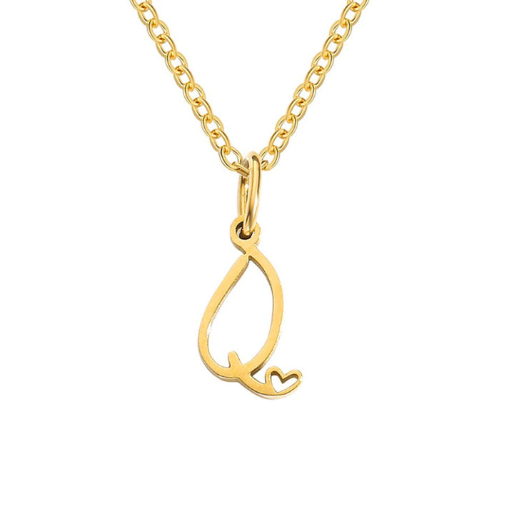 Heart Necklace with Gold Letter Charm