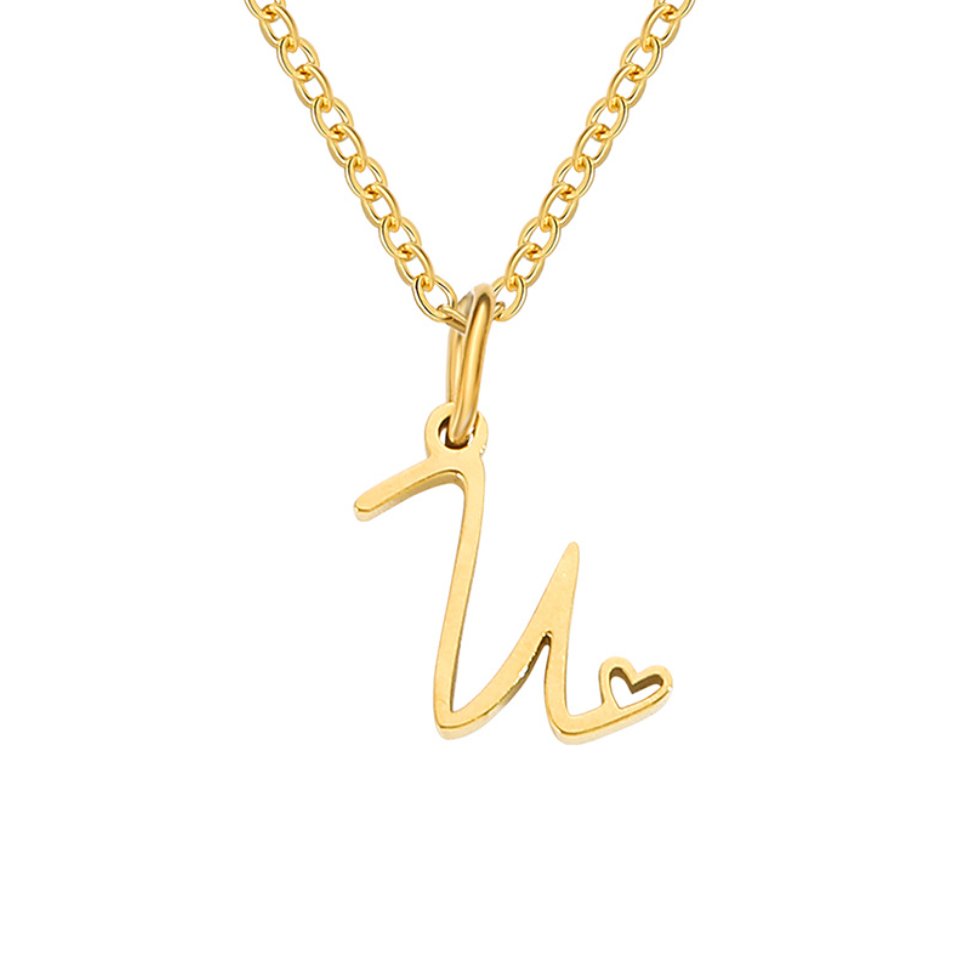 Heart Necklace with Gold Letter Charm