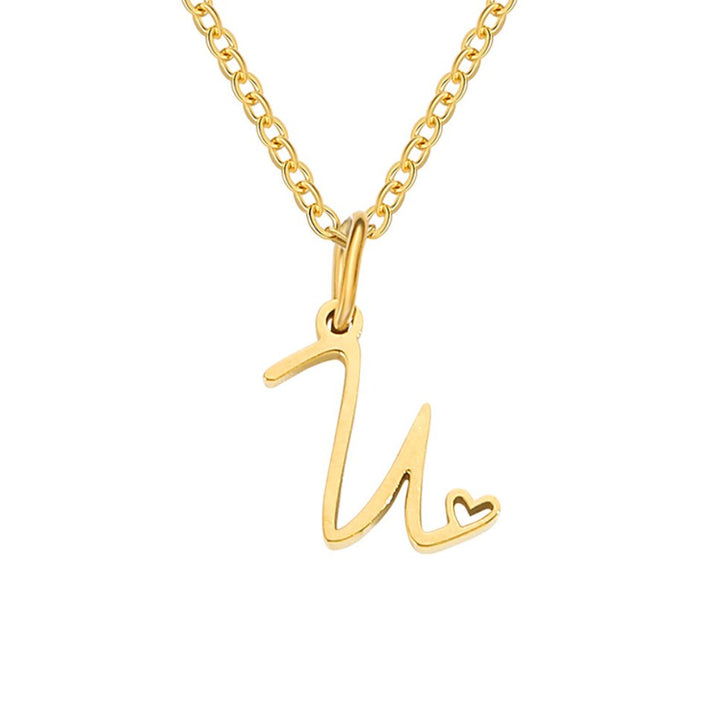 Heart Necklace with Gold Letter Charm