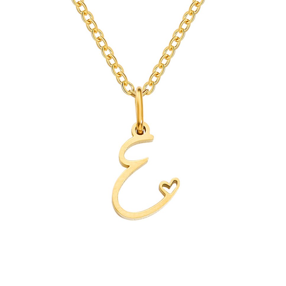 Heart Necklace with Gold Letter Charm