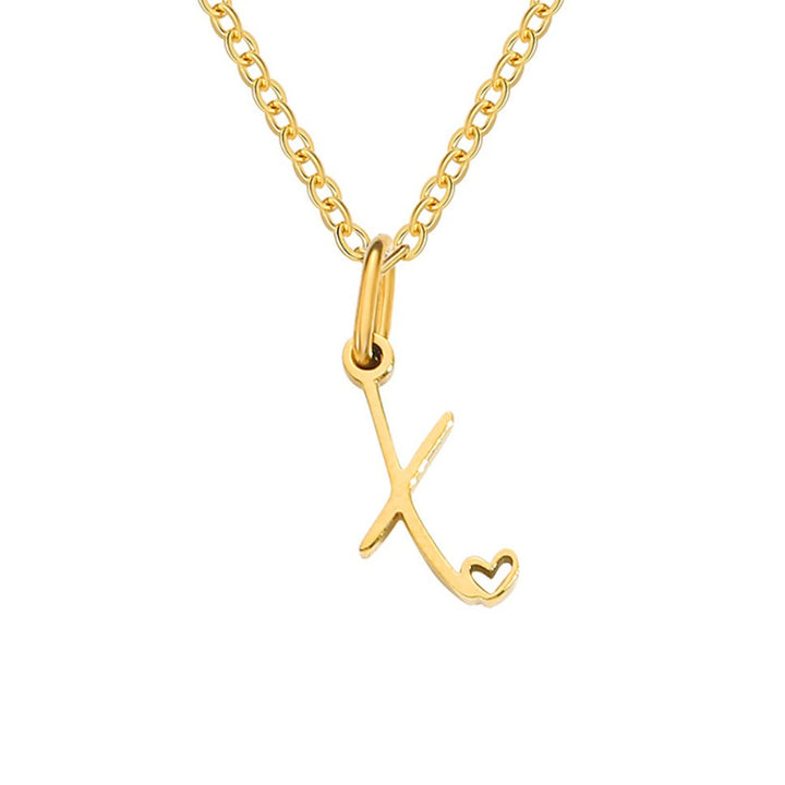 Heart Necklace with Gold Letter Charm