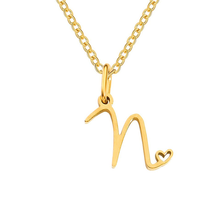 Heart Necklace with Gold Letter Charm
