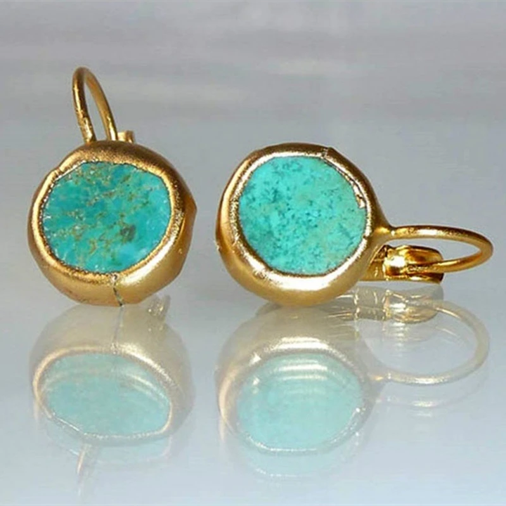 Brincos de Ouro com Pedra Turquesa