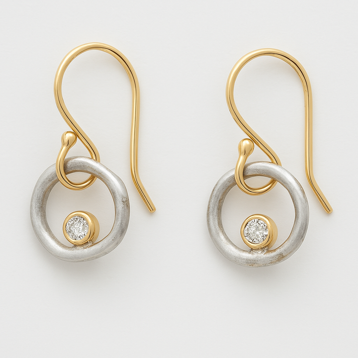 Brincos Vintage em Ouro e Prata com Zircônia