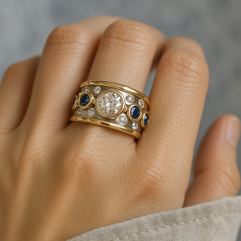 Anel Vintage de Zirconia Dourada Incrustada