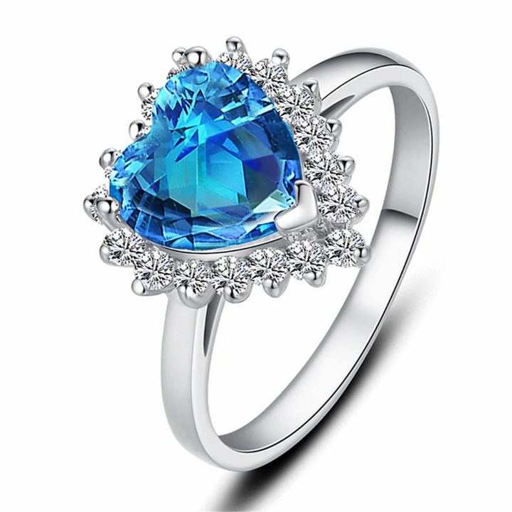 Conjunto Prateado Saphira Vale com Cristais em Forma de Coração Azul
