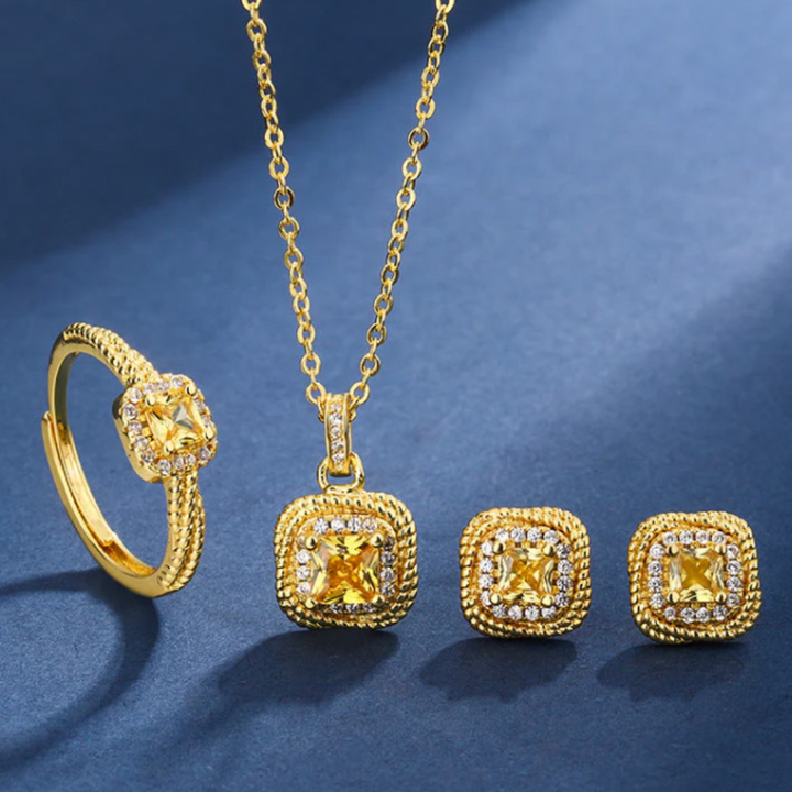 Conjunto Dourado Dorelle Cassane com Cristais Amarelos