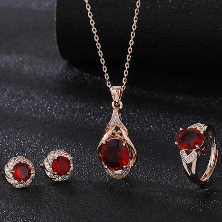 Conjunto Rosé Elysia Roseray com Cristais Vermelhos