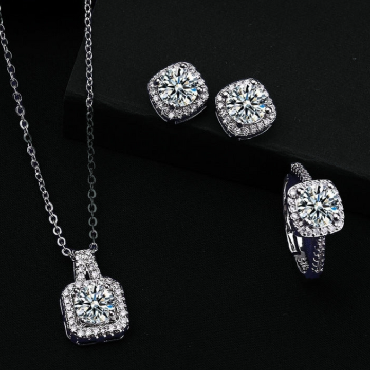 Conjunto Prateado Elena Kristall com Cristais Radiantes