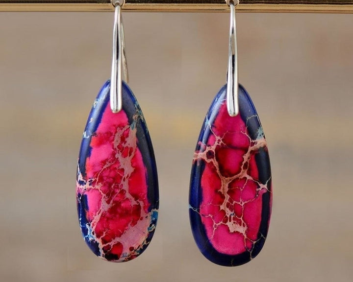 Brincos de Jaspe Imperial em Rosa e Azul Marinho