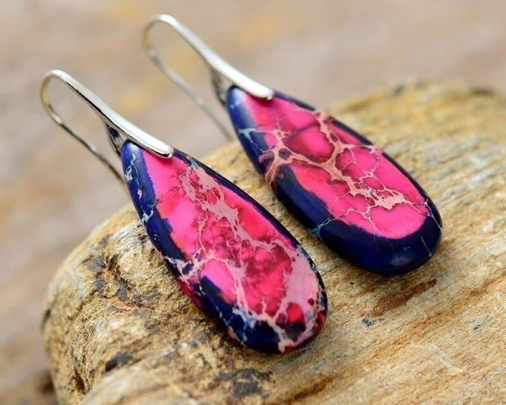 Brincos de Jaspe Imperial em Rosa e Azul Marinho