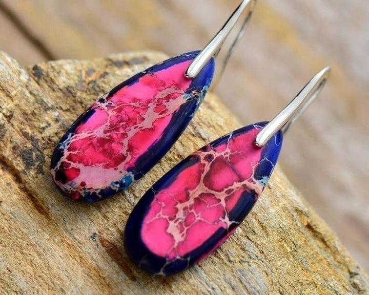 Brincos de Jaspe Imperial em Rosa e Azul Marinho