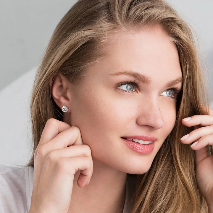 Brincos de Moissanite com Fecho Rosqueado | Ouro Branco 16k