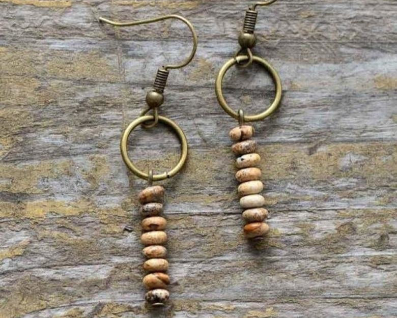 Brincos Étnicos de Jasper Natural com Estilo Vintage