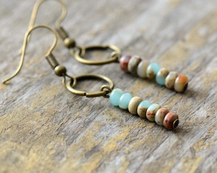 Brincos Étnicos de Jasper Natural com Estilo Vintage